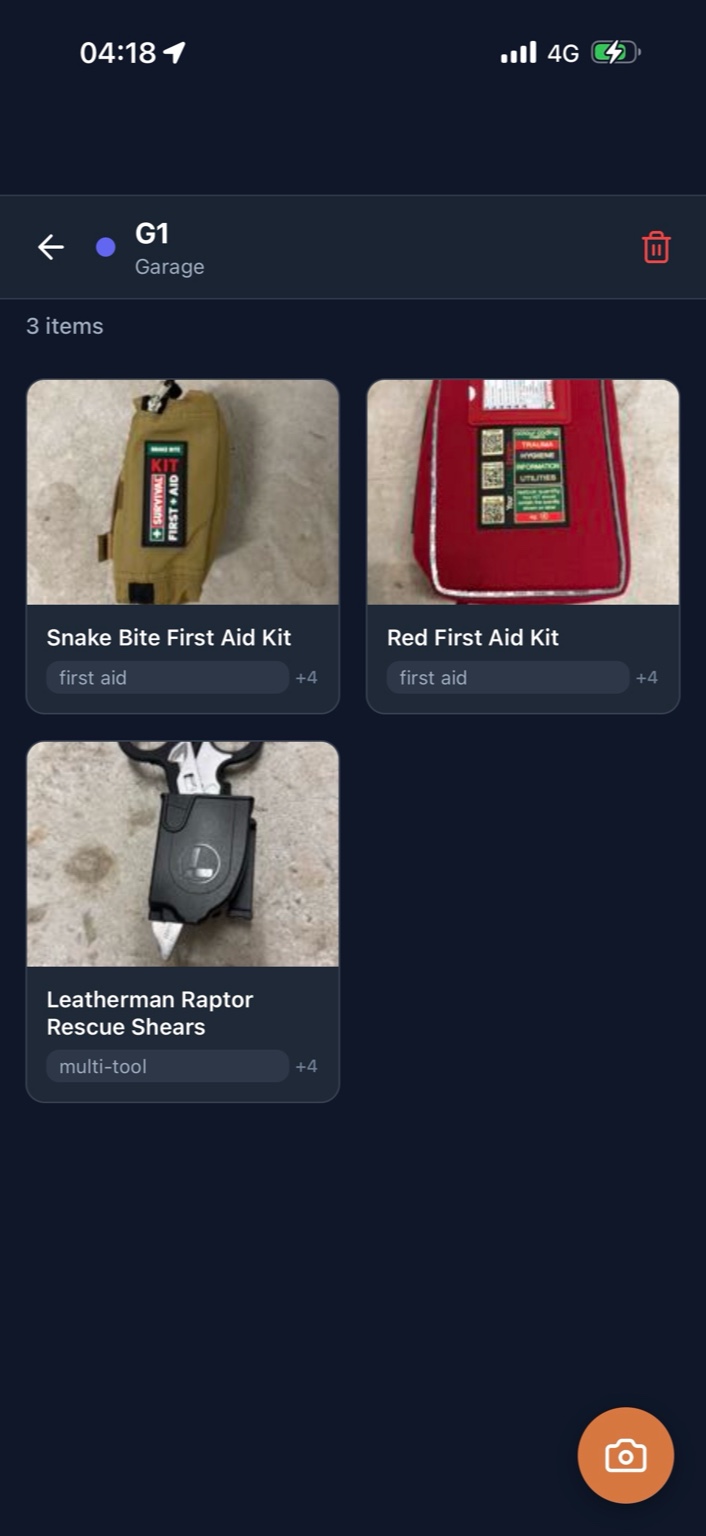 Items in a box with image cards and tags