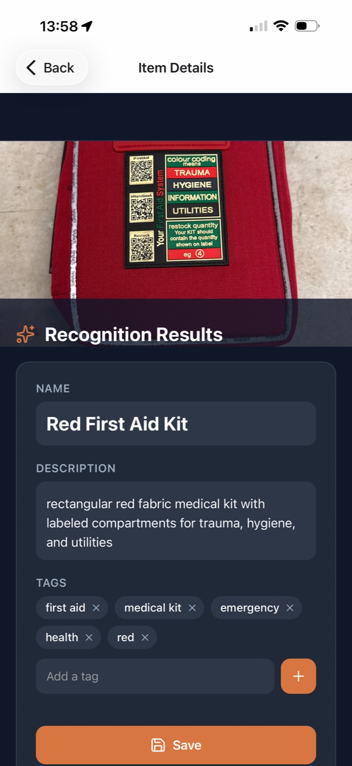 Recognition results showing red first aid kit