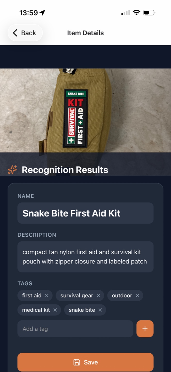 Recognition results showing snake bite first aid kit